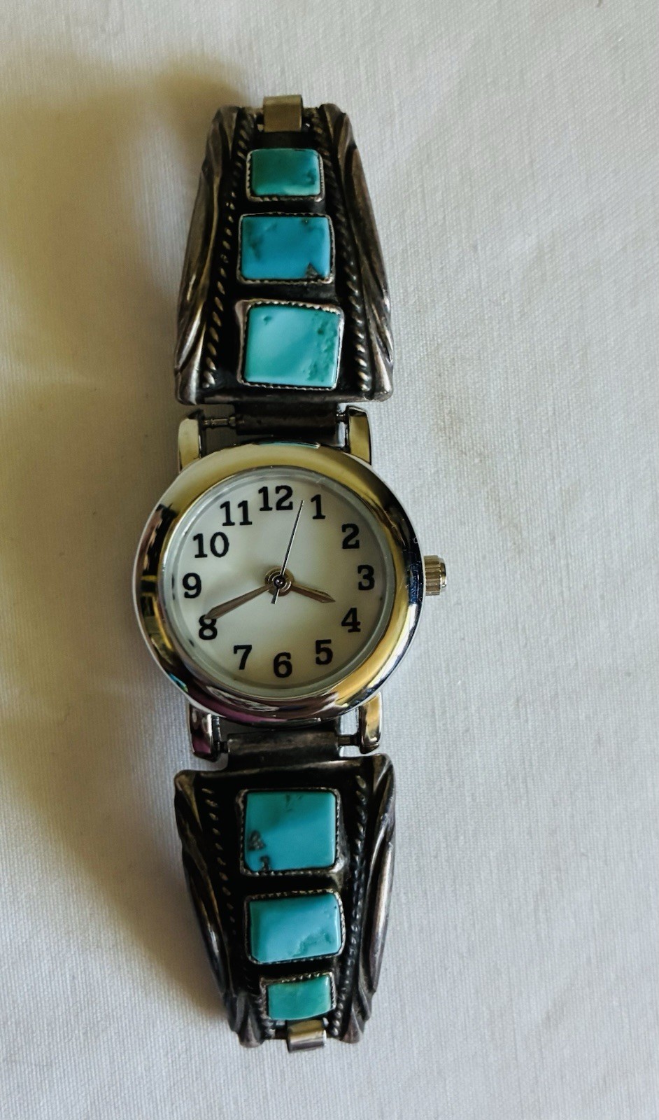 VTG Navajo Sterling Kingman Turquoise Native American Watch Bracelet Tom Taylor