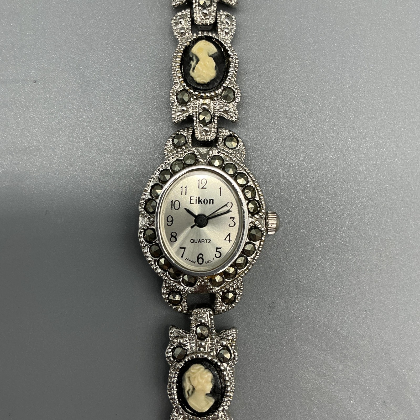 Eikon Womens Watch 13mm Silver Tone Cameo Marcasite Bracelet New Battery