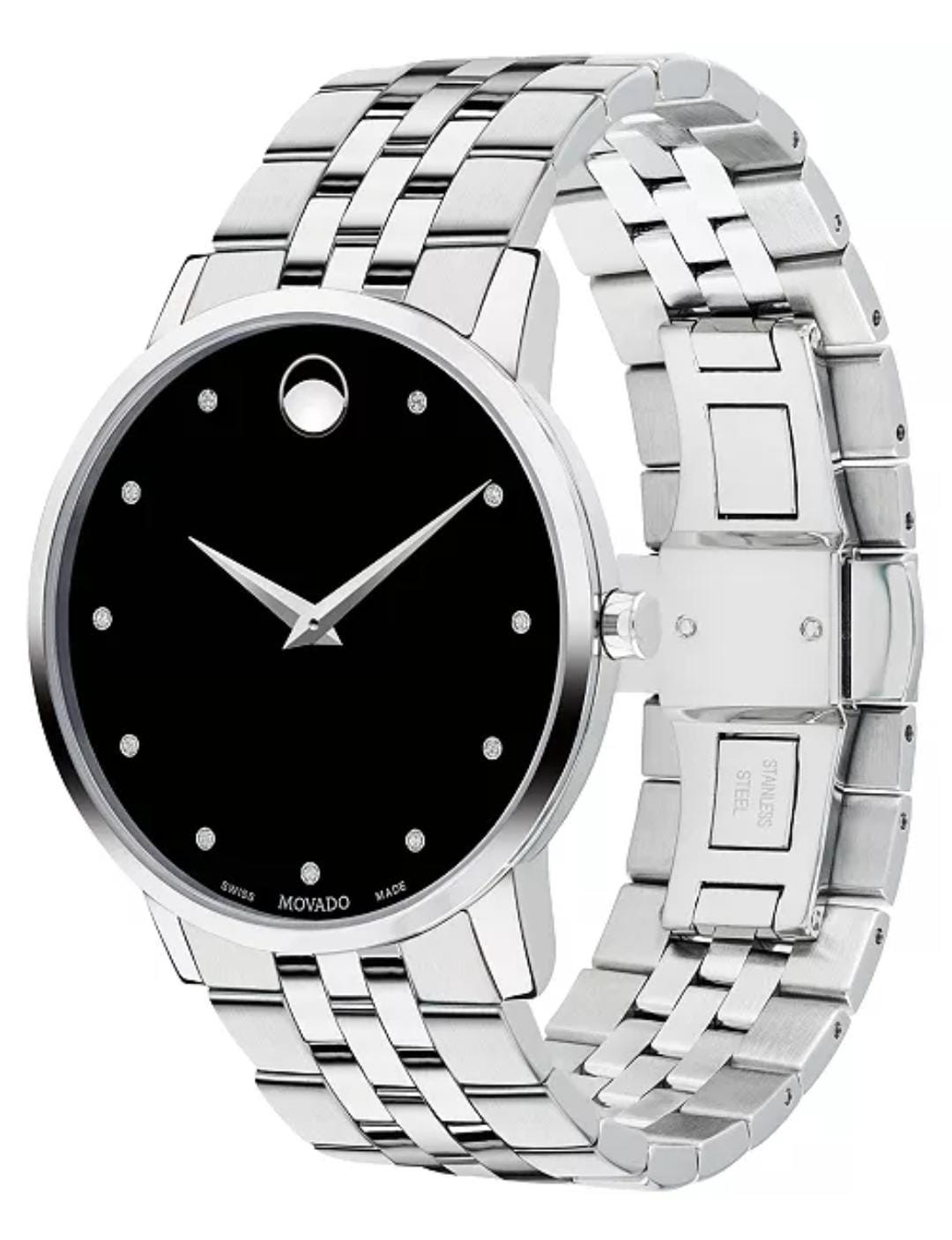 Movado Men’s Museum Classic Diamond Accent Swiss Quartz Watch New No Box Papers