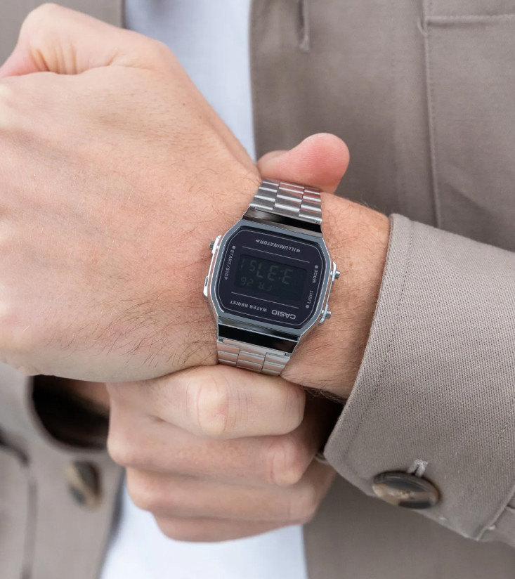 Casio Vintage Digital Black, Silver Stainless Steel Unisex Watch A168WEM-1