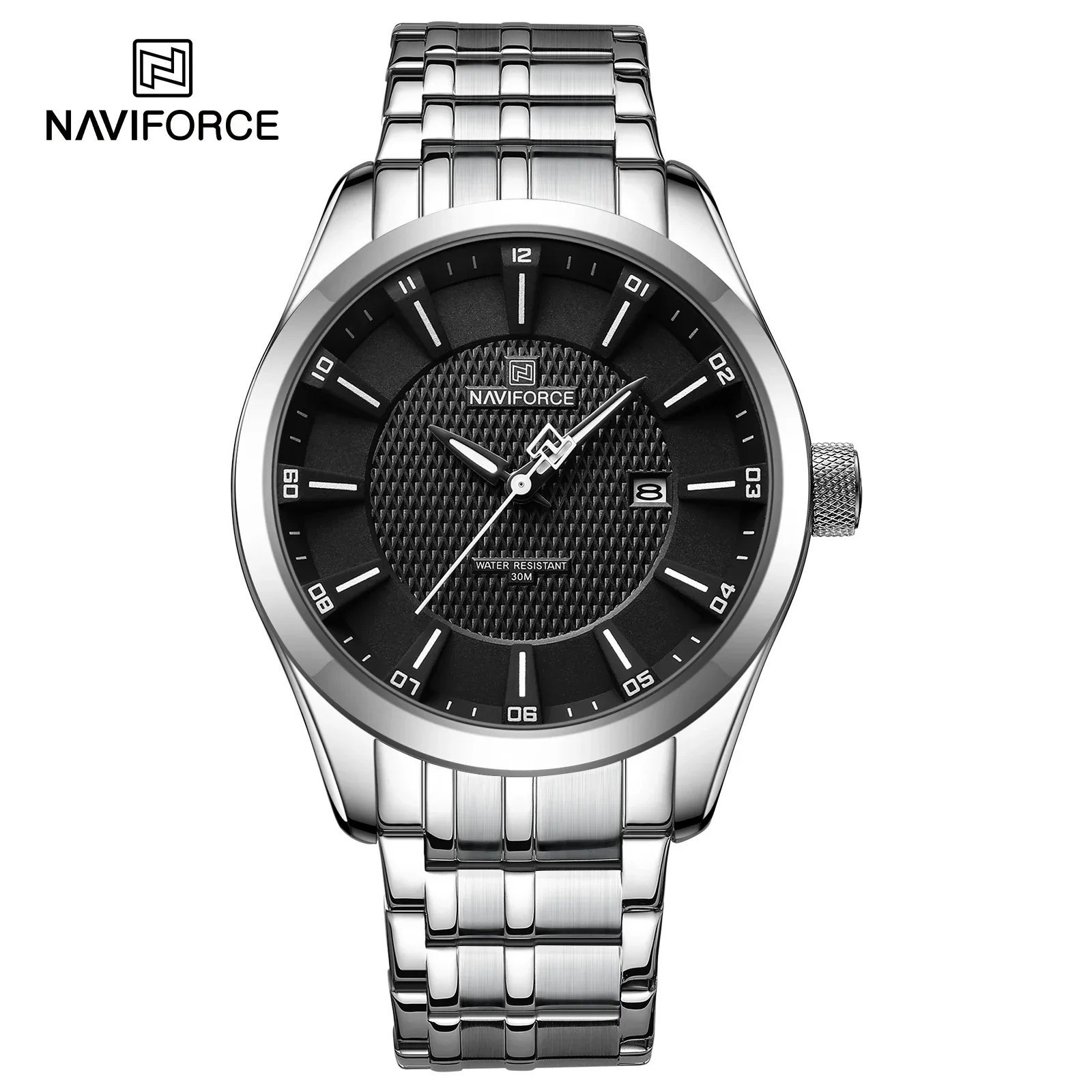 NAVIFORCE NF8032 Men’s Watch — Textured Dial, Stainless Steel Bracelet, Quartz