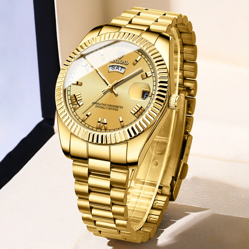 BINBOND Classic Men’s Watch Stainless Steel Waterproof Date Quartz Wrist Watches