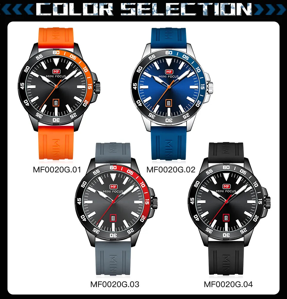 Men’s Watches Complete Calendar Quartz Movement Blue Silicone Strap Wristwatch