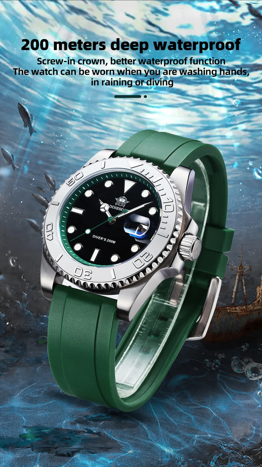 ADDIESDIVE Rubber Silicone Quartz Watch Fashion AD2040 200m Dive Watch