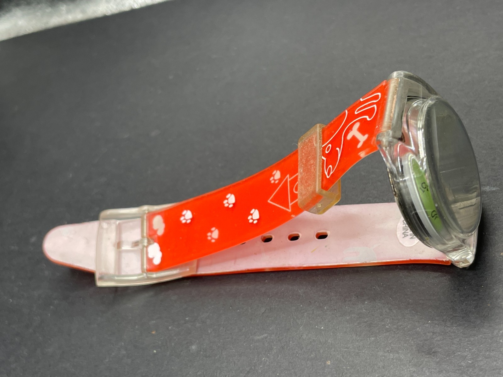 D & S Imports Dog Theme Quartz Watch 33mm Clear Case Red Paw Print Band