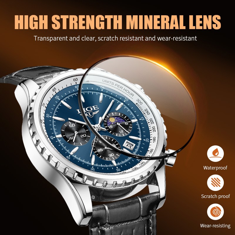 Men Watch Quartz Date Luminous Chronograph 3ATM Waterproof Man Wristwatch Boxed