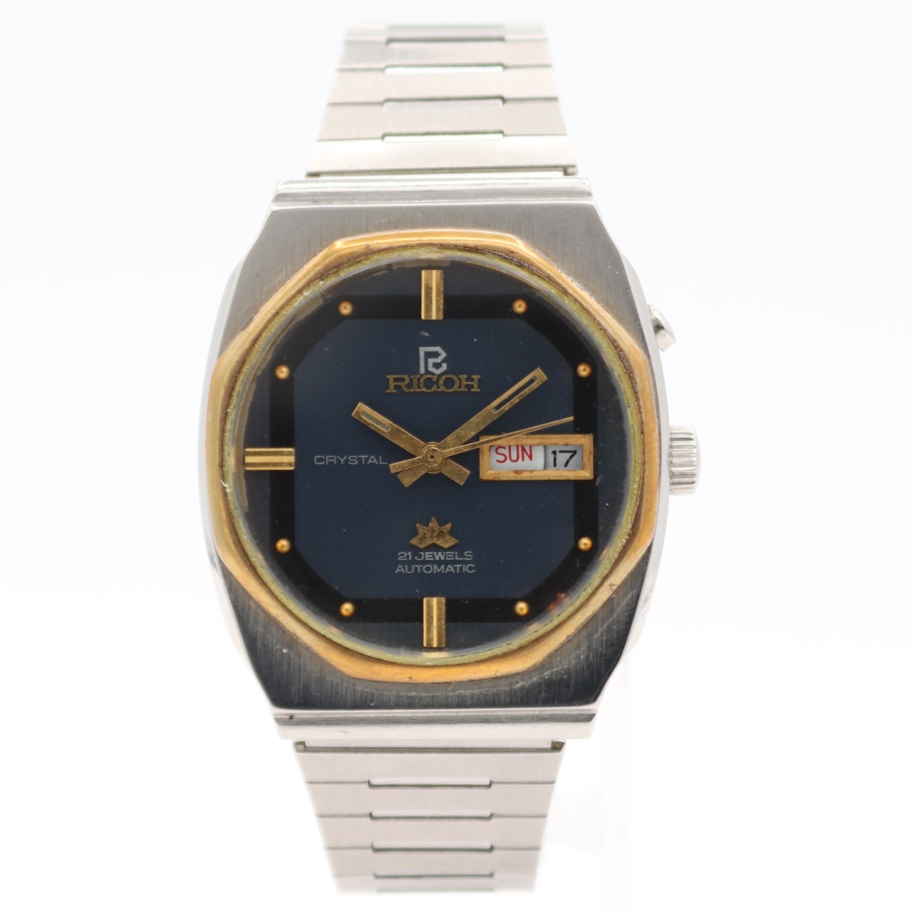 Vintage 40mm Ricoh Watch Co. 061766AC Day-Date Men’s Automatic Stainless Steel