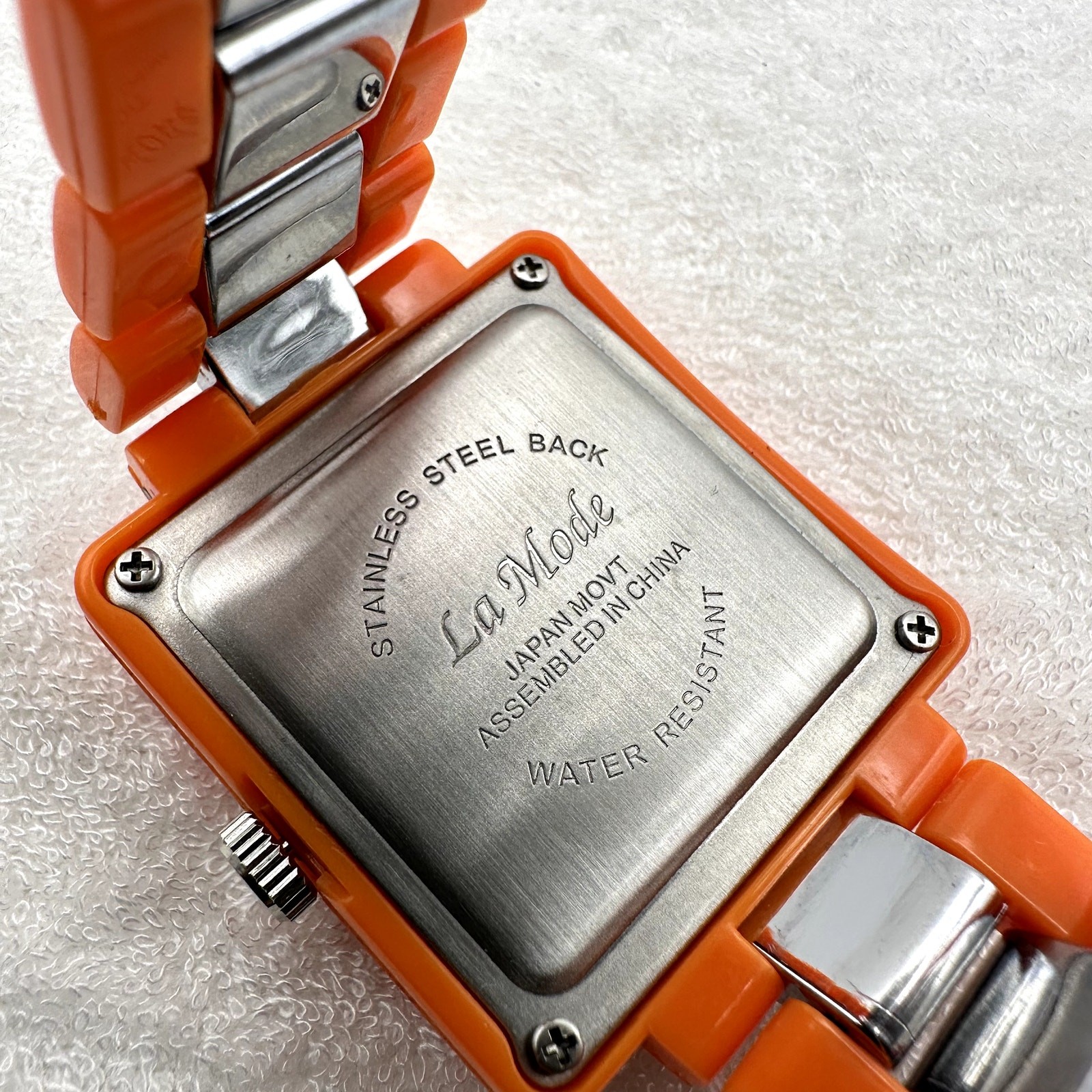La Mode Women’s Orange Square Quartz Watch Silver Tone Bracelet