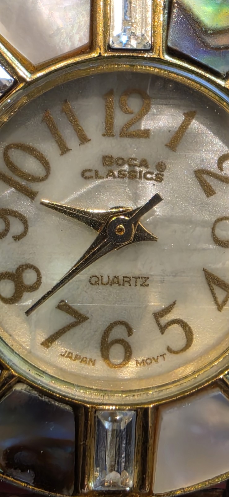 Boca Classics Gold Tone Mother Of Pearl Watch, Working Condition New Battery.