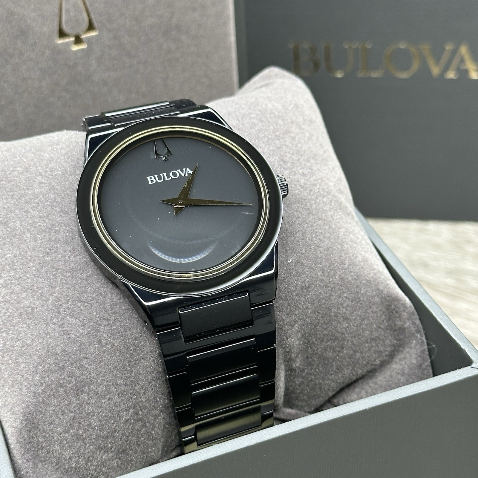NEW✅$650✅ Bulova Millennia Slim Elegant Black Stainless Steel Men’s Watch 98A313