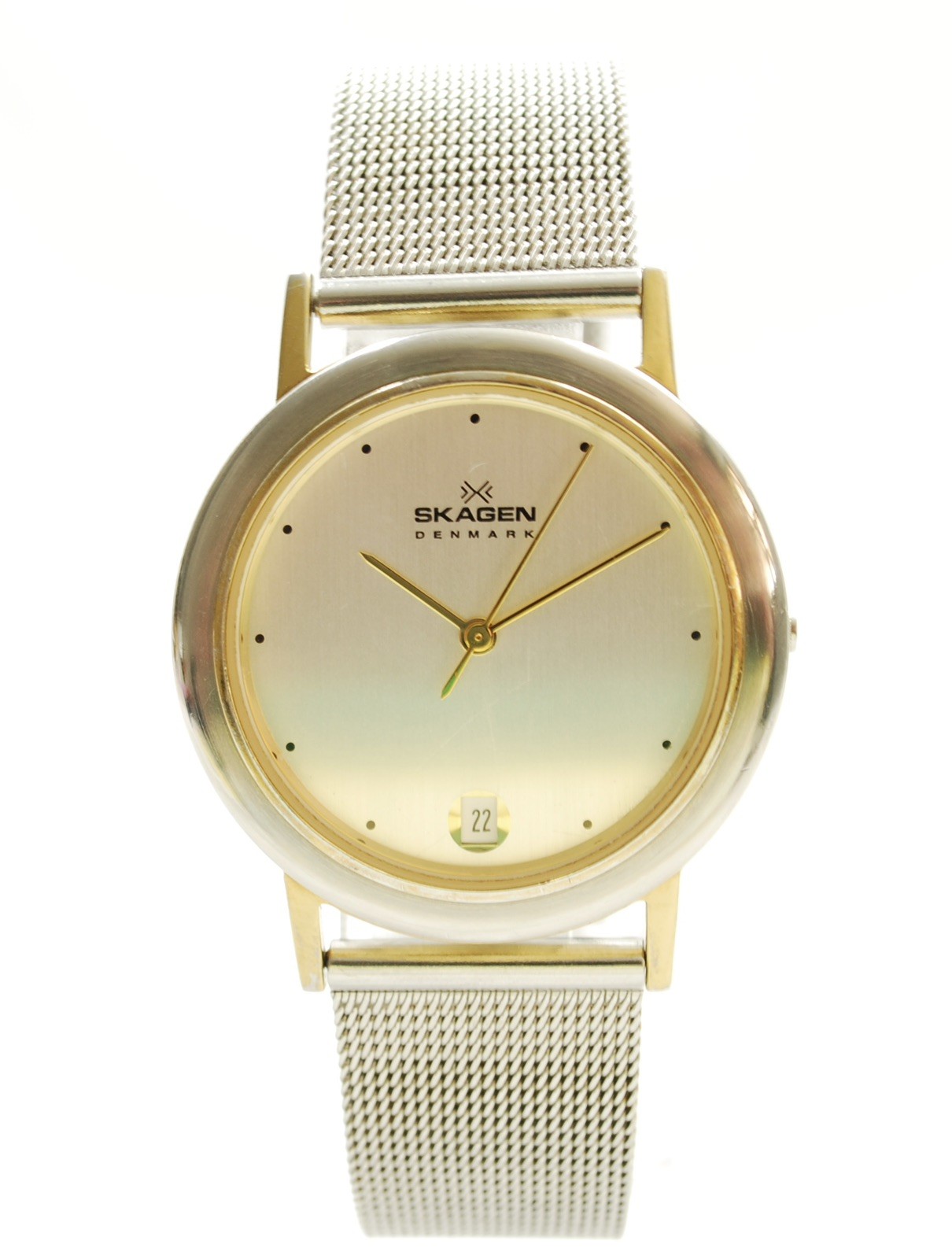 Skagen Denmark 16LGS Unisex Quartz Date Two-Tone 35mm Mesh Band New Battery