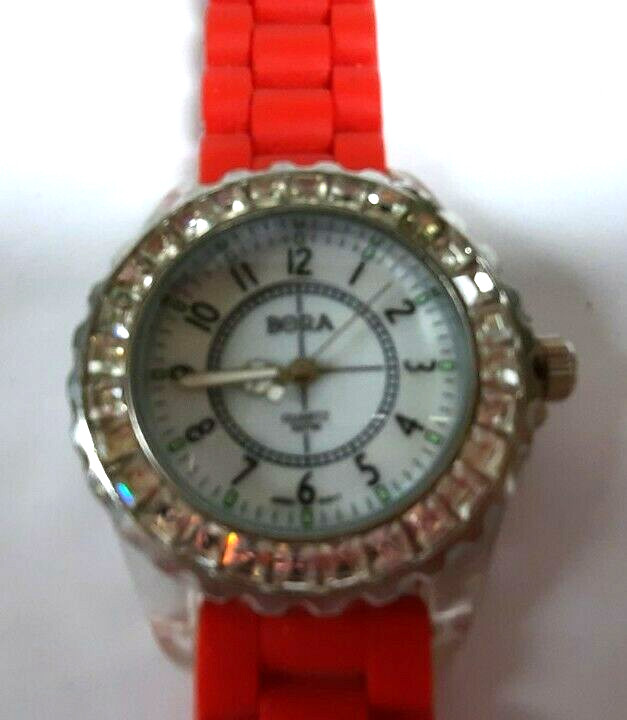 Bora Rhinestone Bling Fancy Watch Opalescent Face Red Silicone Band Pre-Owned
