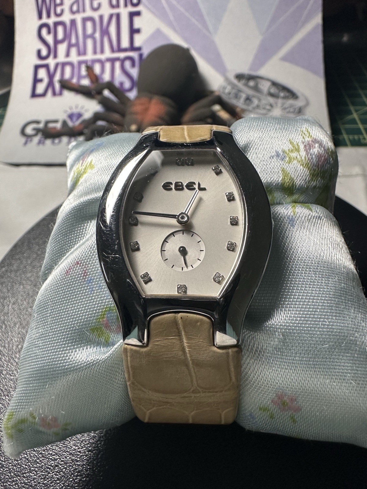 EBEL Beluga Tonneau Women’s Quartz Watch, SS Case, Silver Dial, Diamond, Beige