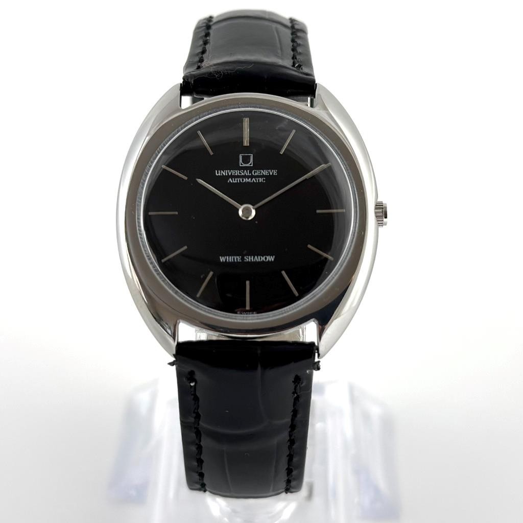 ELEGANT UNIVERSAL WHITE SHADOW MICRO-ROTOR THIN CAL 2–66 VINTAGE BLACK DIAL