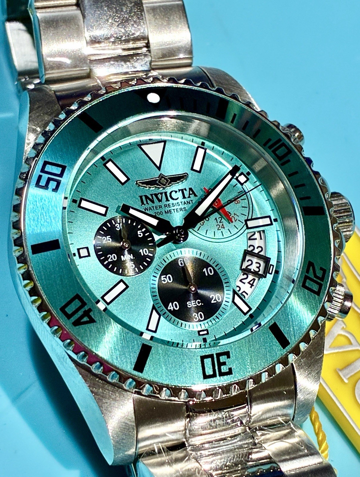 INVICTA PRO DIVER 44MM CHRONOGRAPH DATE TURQUOISE SUNBURST MULTIDIAL WATCH NEW!