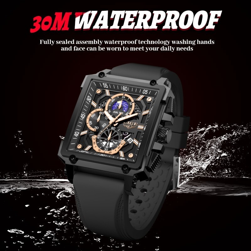 Men Watch Quartz Date Luminous Moon image Display Waterproof Daily Wrist Watches