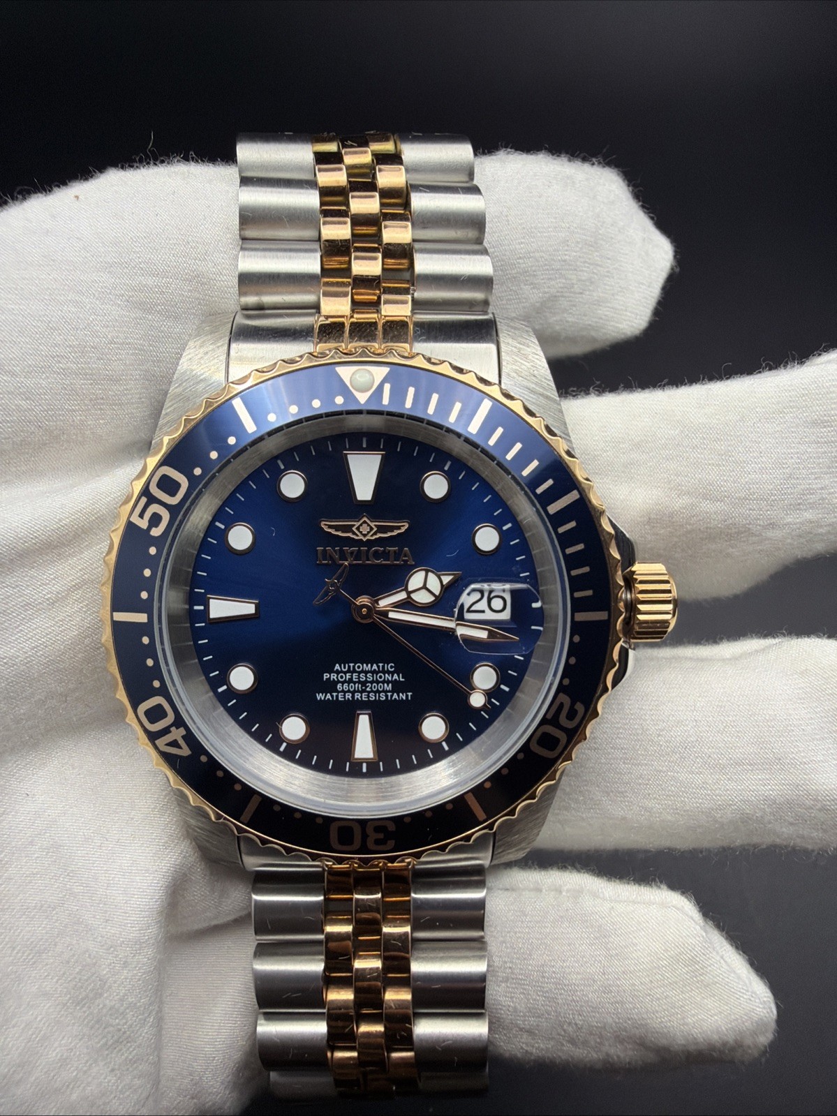 Invicta Men’s Watch Pro Diver Automatic Blue Dial Two Tone Bracelet 30098 Mint