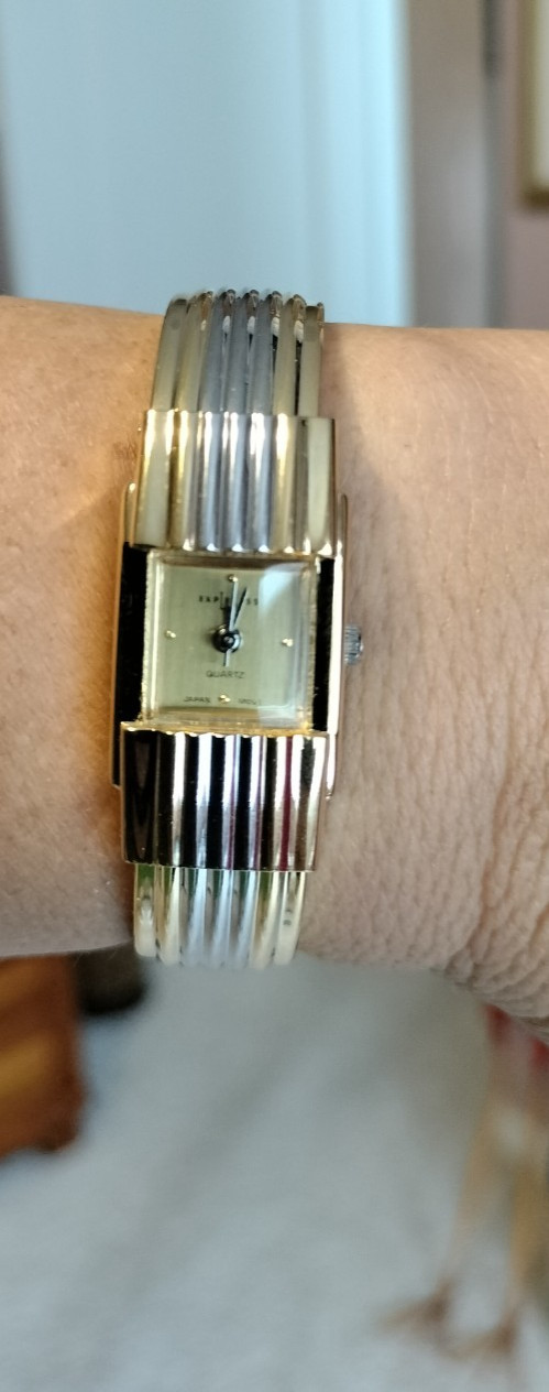 LA Express Two Tone Silver Gold Watch Cuff/Expansion Band New Battery