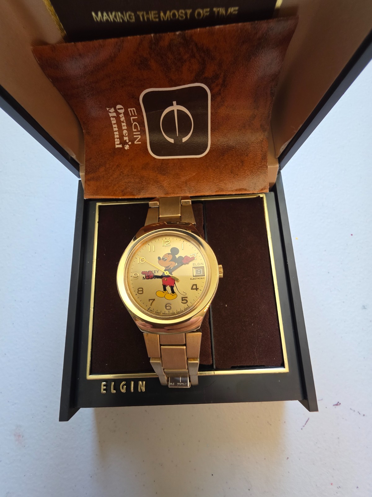 MINT Vintage Elgin Electronic Mickey Mouse Swiss Made Watch – 1/4th 10kt R.P.G.