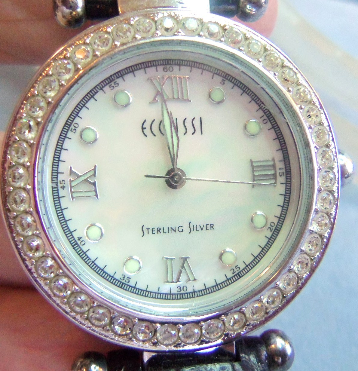 ECCLISSI STERLING SILVER BLACK LEATHER BAND # 22340 NICE new battery