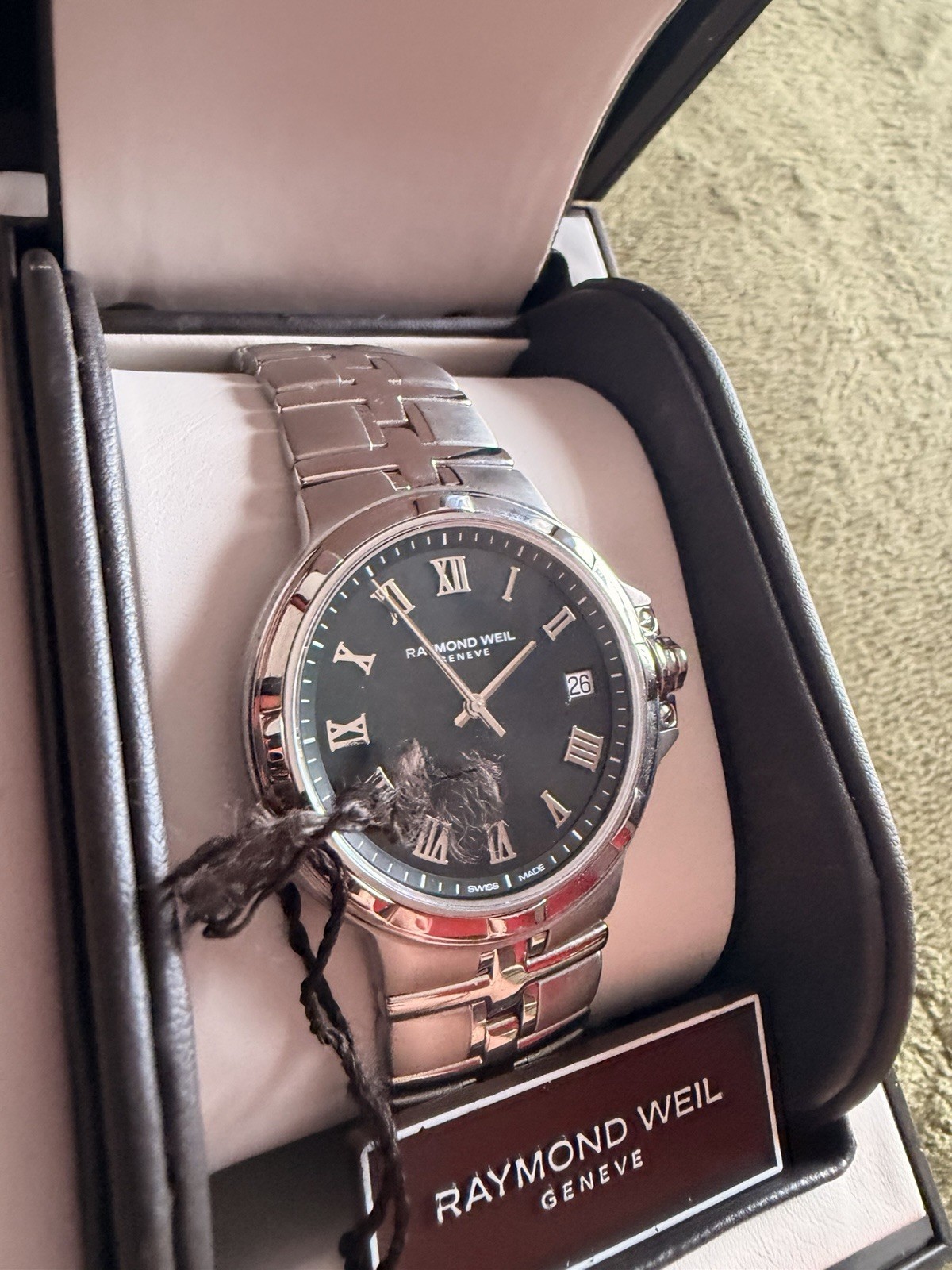 Raymond Weil Men’s Watch Sapphire Crystal Black Dial Steel 5580 Swiss Made Box