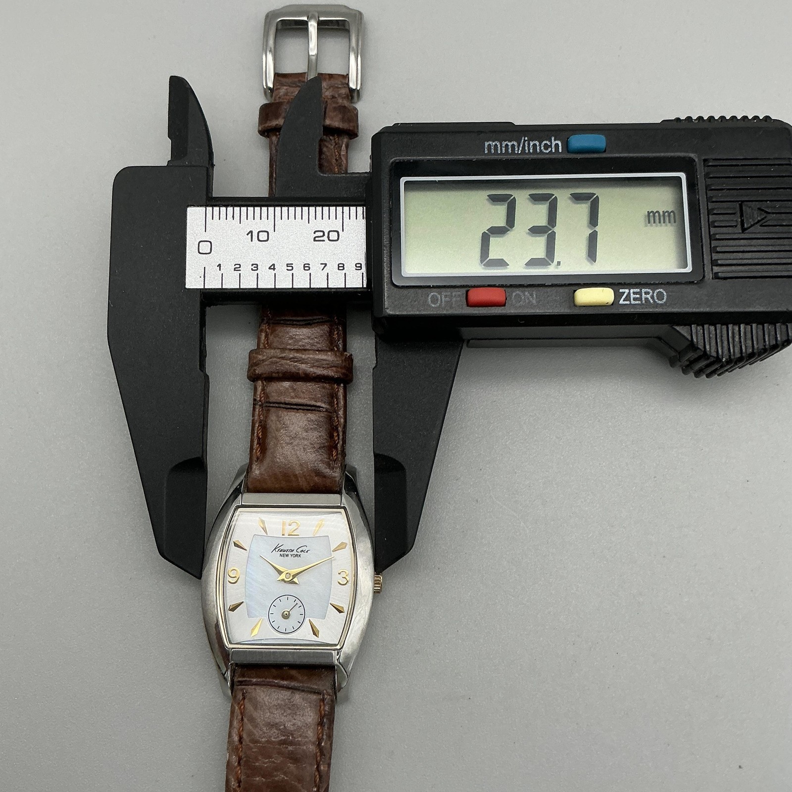 Kenneth Cole Womens Watch 24mm MOP Dial Brown Leather Small Seconds New Battery