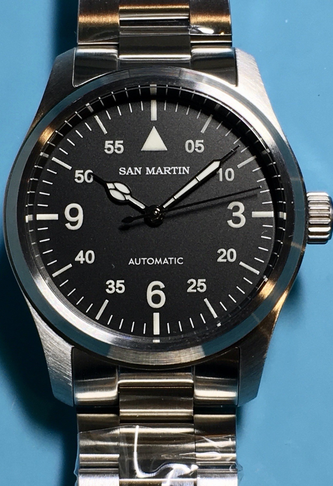 SAN MARTIN FIELD PILOT WATCH BLACK DIAL 37.5MM AR SAPPHIRE STAINLESS STEEL AUTO