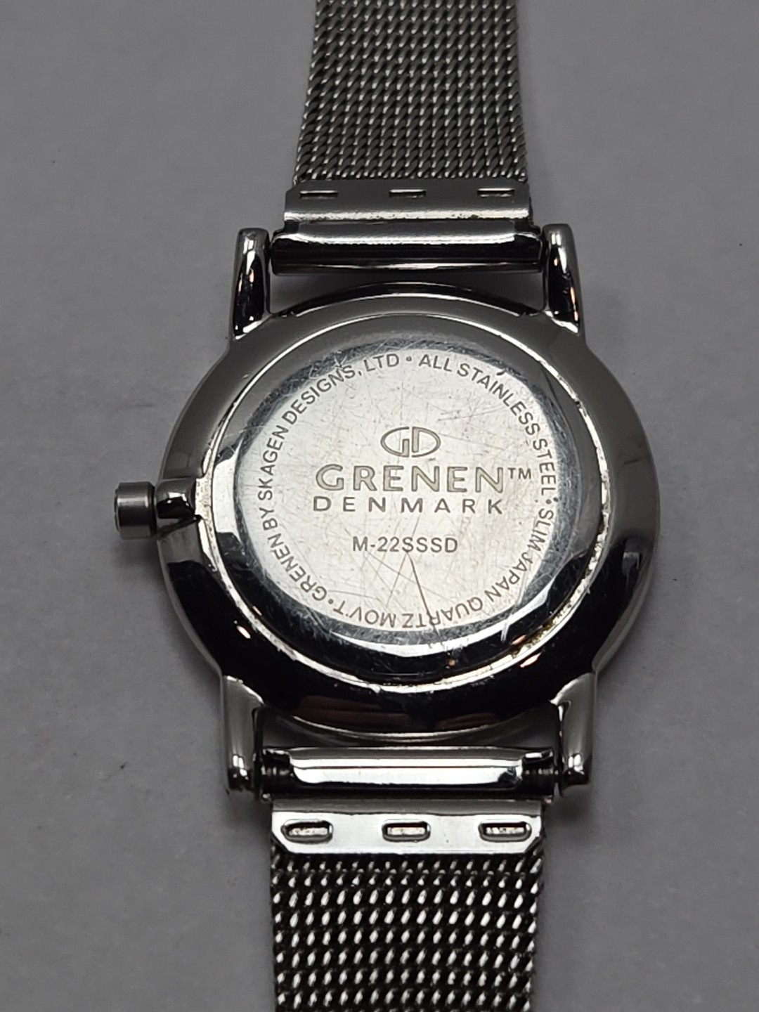 Grenen Denmark Womens Silver Mesh Watch Black Mother Of Pearl Dial New Battery