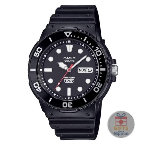 CASIO MRW-230H-1E1V Men’s Quartz Watch Black Resin Case PU Band 10ATM New