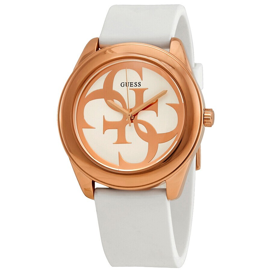 Guess Ladies G-Twist Silver Dial White Silicone Watch – W0911L5 NEW