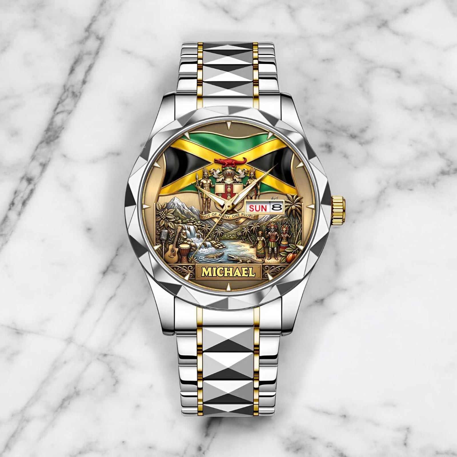 Personalized Jamaica Dial Watch Custom Name Jamaican Flag Pride Gift Men Heritag