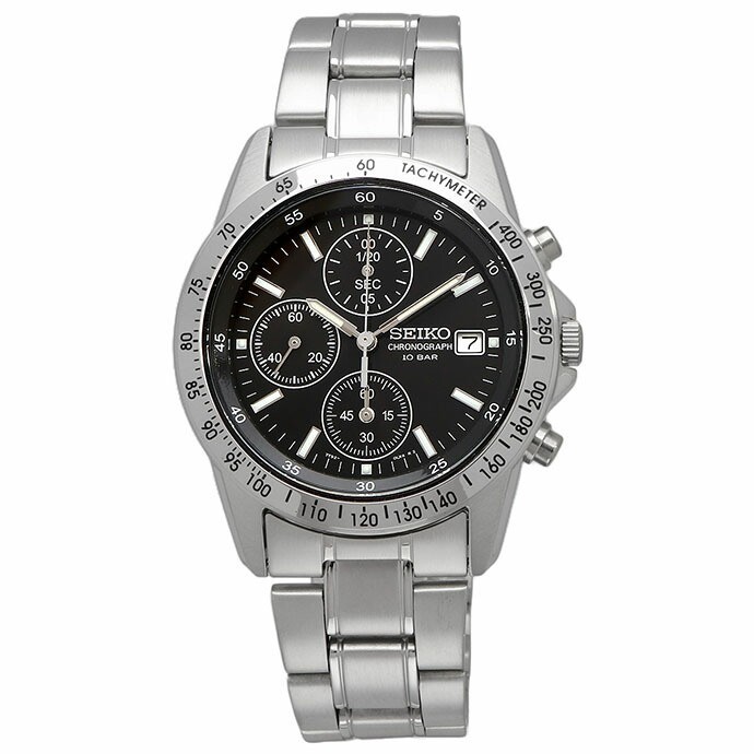 SEIKO Chronograph SND367PC Black Silver Men’s Watch New in Box