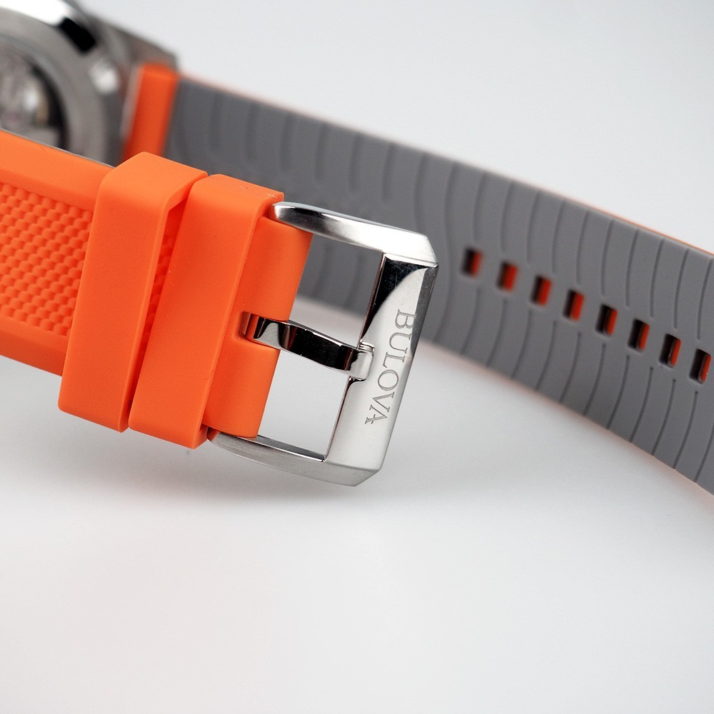 Bulova Men’s Marine Star Automatic White Dial Orange Rubber Strap Watch 98A226