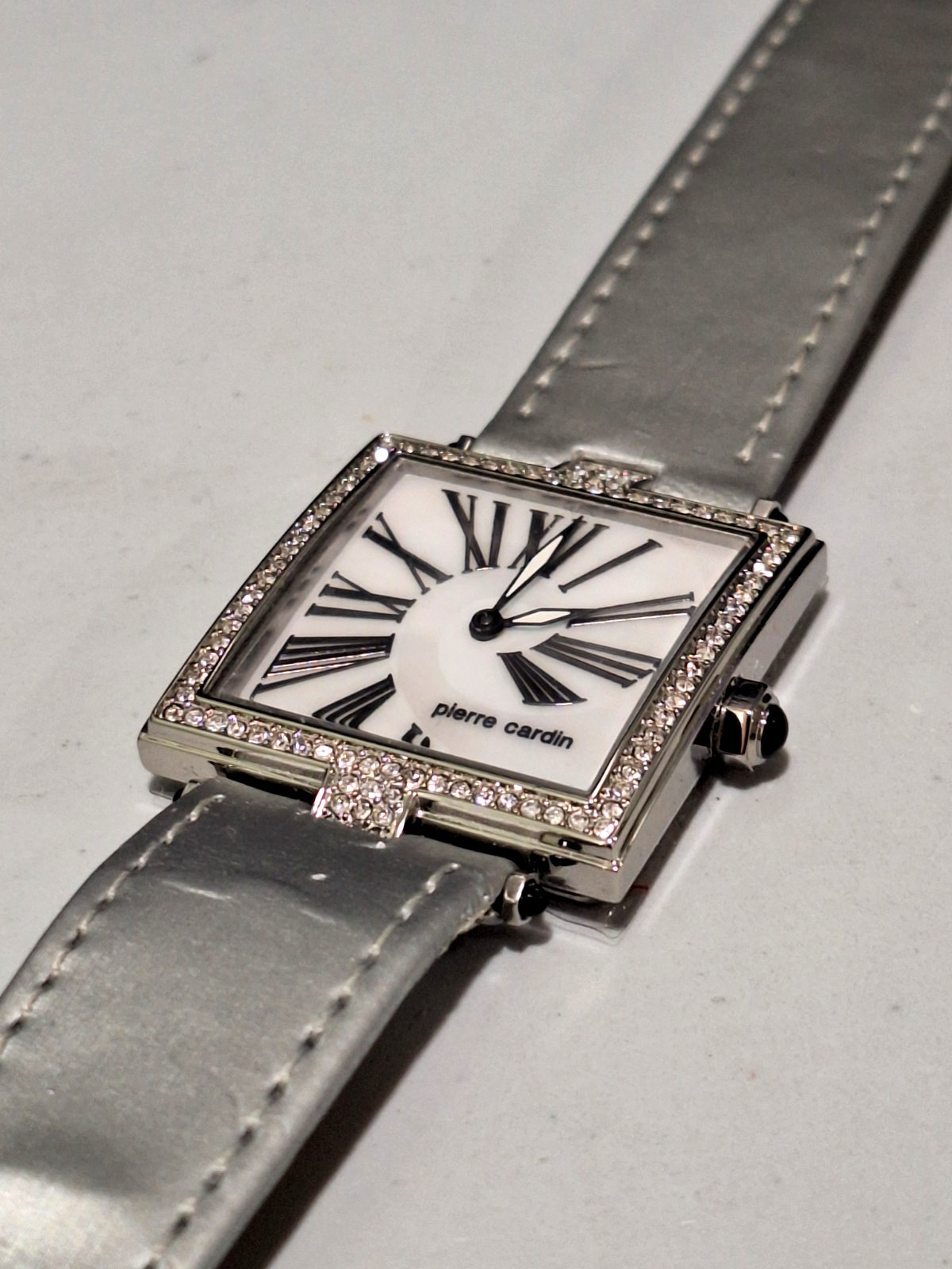 Pierre Cardin 28mm Tank Square Silver color Arabic# CrystalBezel Quartz NEW