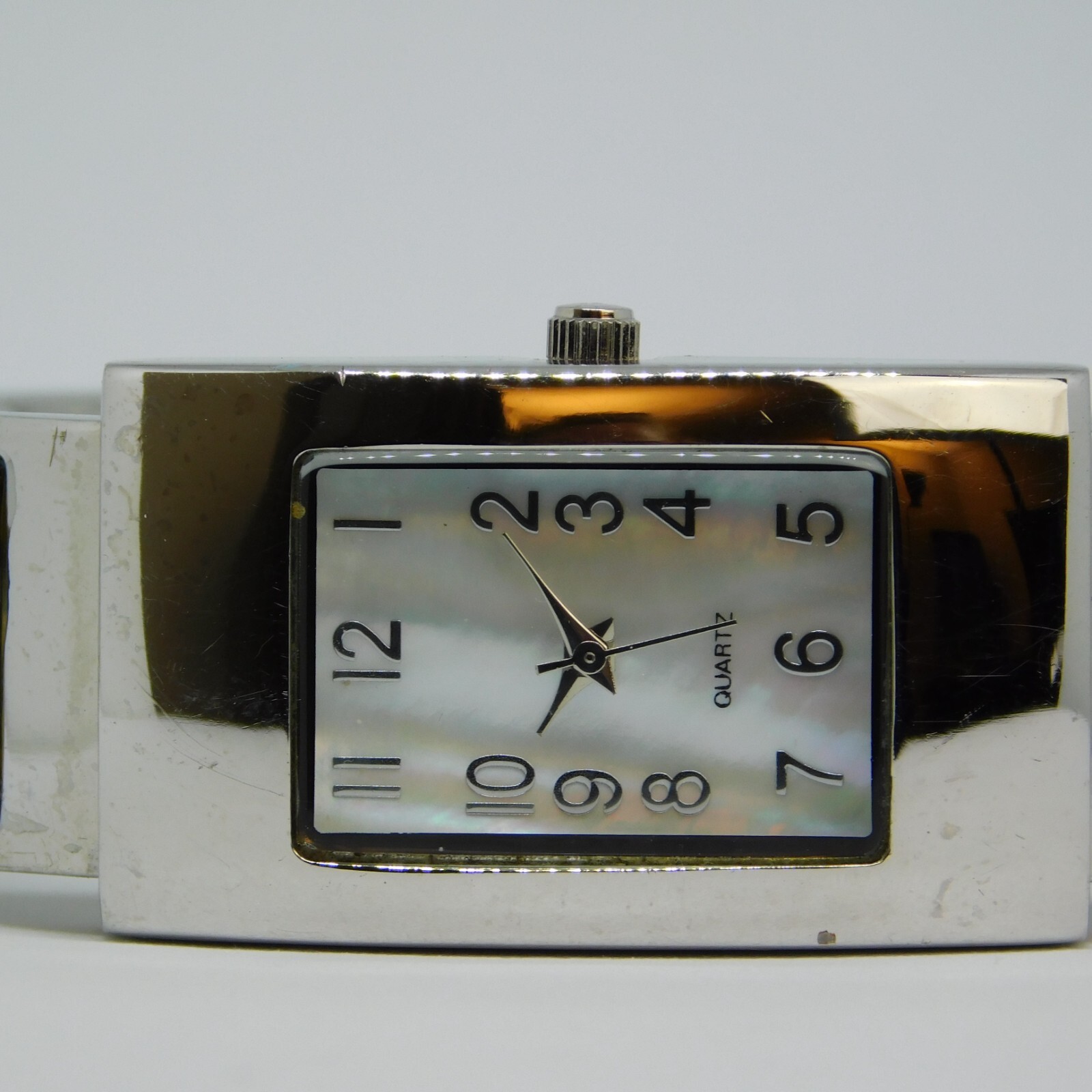 Mother of Pearl Inlay Cuff Bracelet Quartz Women’s Watch Sz. 6″ New Battery