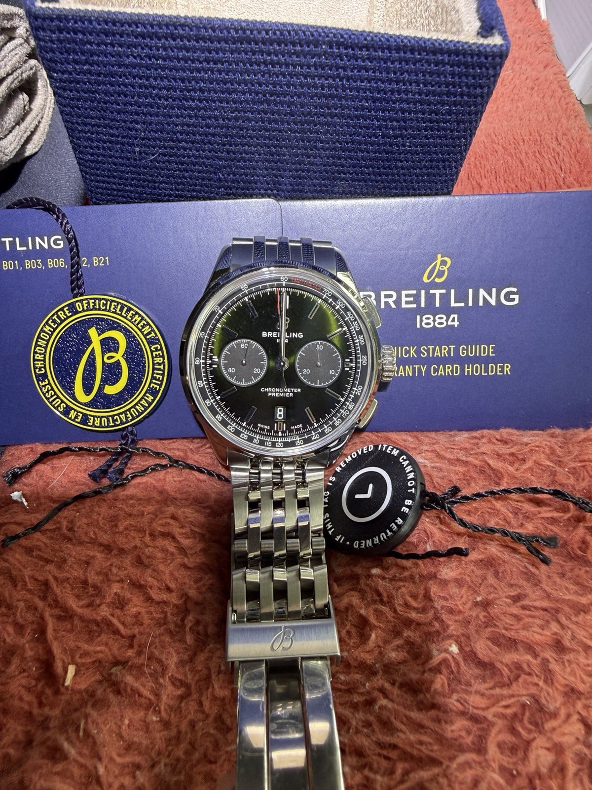 Breitling Premier Automatic Chronograph Black Dial Date Tachymeter Box