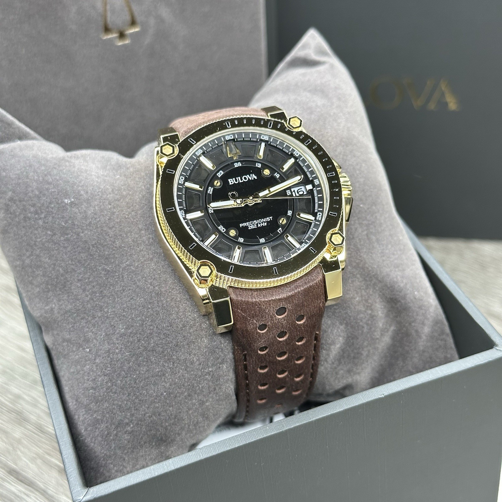 NEW✅262KHz✅ Bulova Icon Precisionist Gold Case Brown Men’s Watch 40mm 97B216