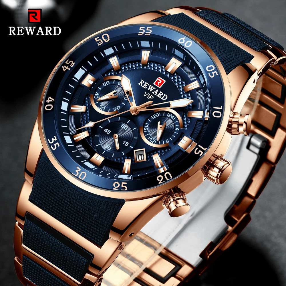 Men’s Chronograph Watch Stainless Steel Blue Dial Waterproof