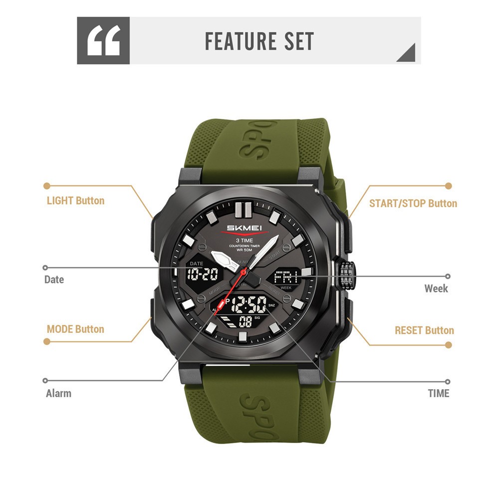SKMEI Men Watch Digital Electronic Wristwatch Large Dial Silicone Sport Watches