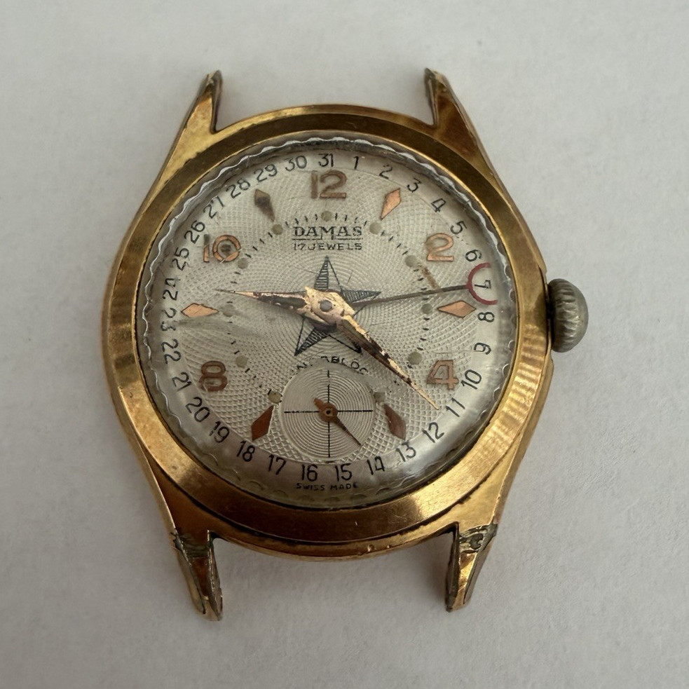 Damas Vintage Swiss Made 17 Jewel Manual Wind Gold Tone Watch Head Only