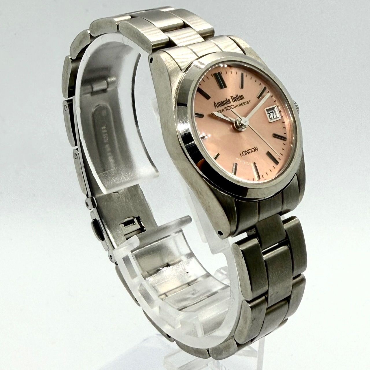 Working Excellent Condition Amanda Bellan London Solar Pink Dial Date Ladies Wat