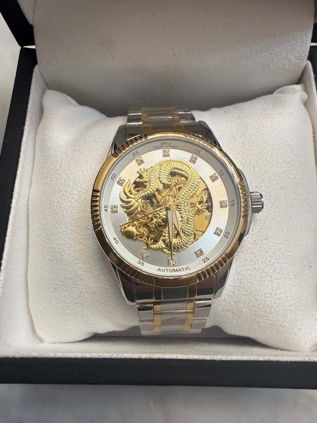 Daniel Steiger Automatic Skeleton Dragon Dial Men’s Watch Two-Tone NIB Working