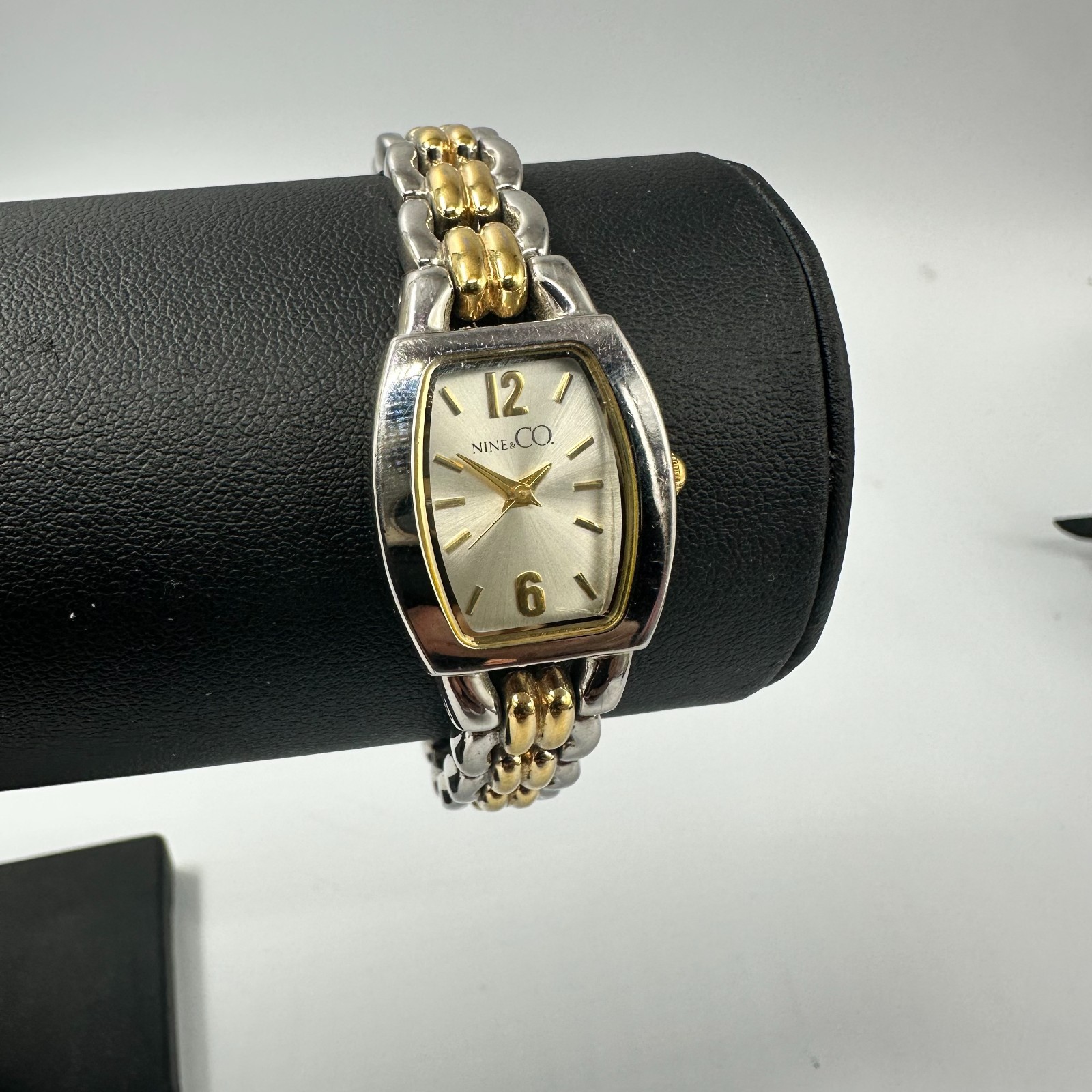 Nine & Co Watch Women Silver Gold Two Tone Barrel Case 20MM New Battery 7″