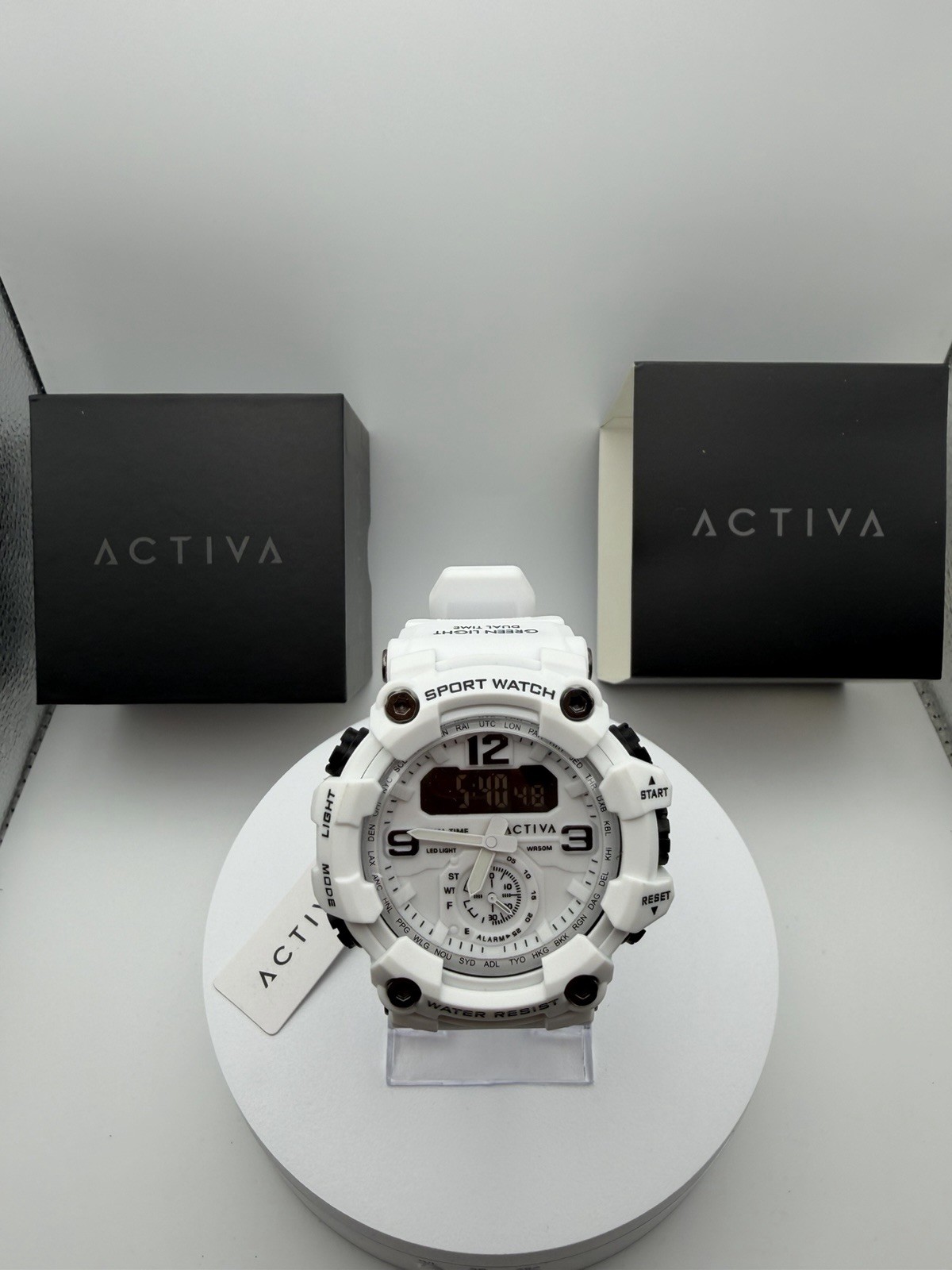 ACW1647-005- Activa Men’s Sport Watch Dual Time Chronograph White LED display.