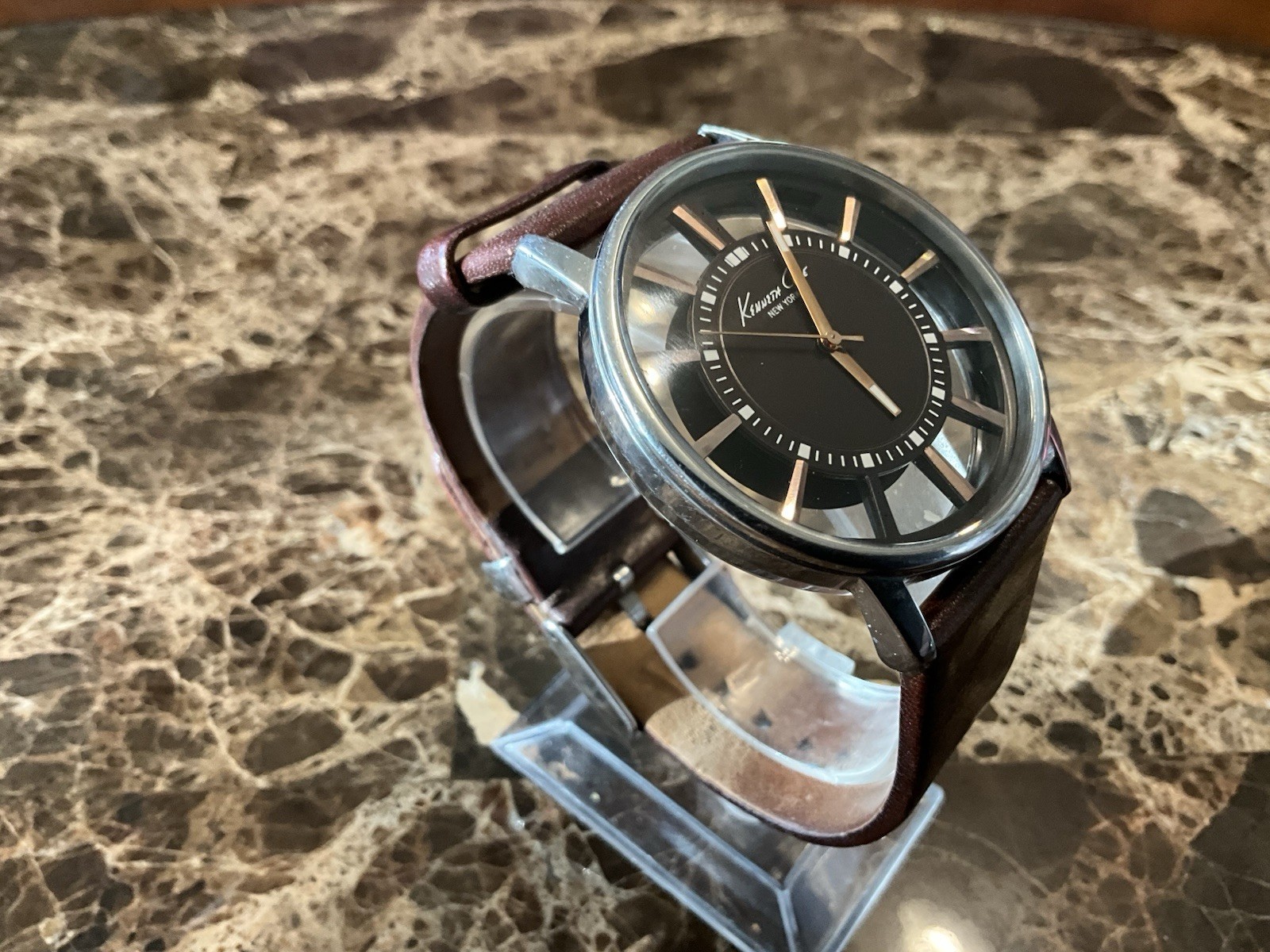 Kenneth Cole Men’s Transparency See Thru Dial Watch [new Battery] Leather Strap