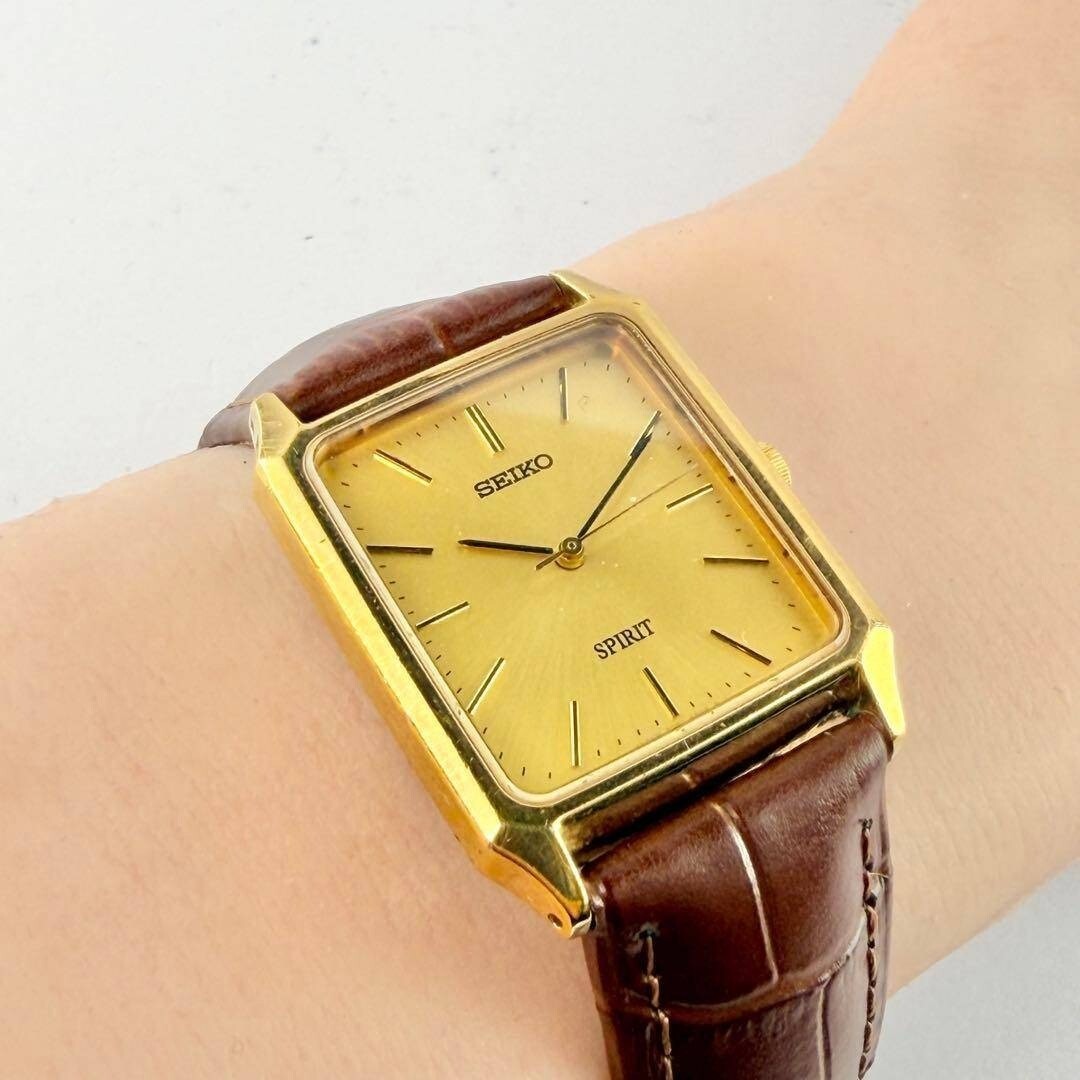 SEIKO Spirit 7N01-5180 Rectangular Quartz Gold Dial From Japan New Batt
