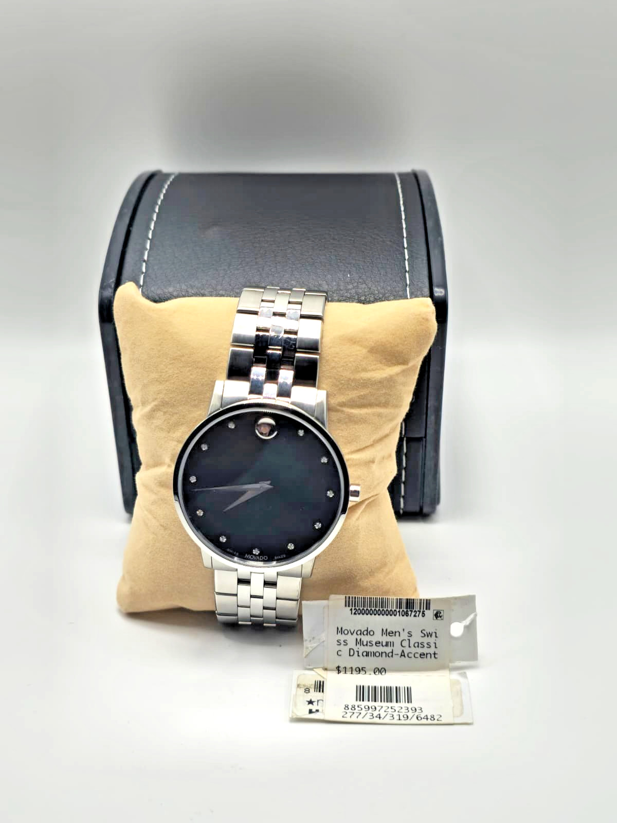 Movado Men’s Museum Classic Diamond Accent Swiss Quartz Watch New No Box Papers