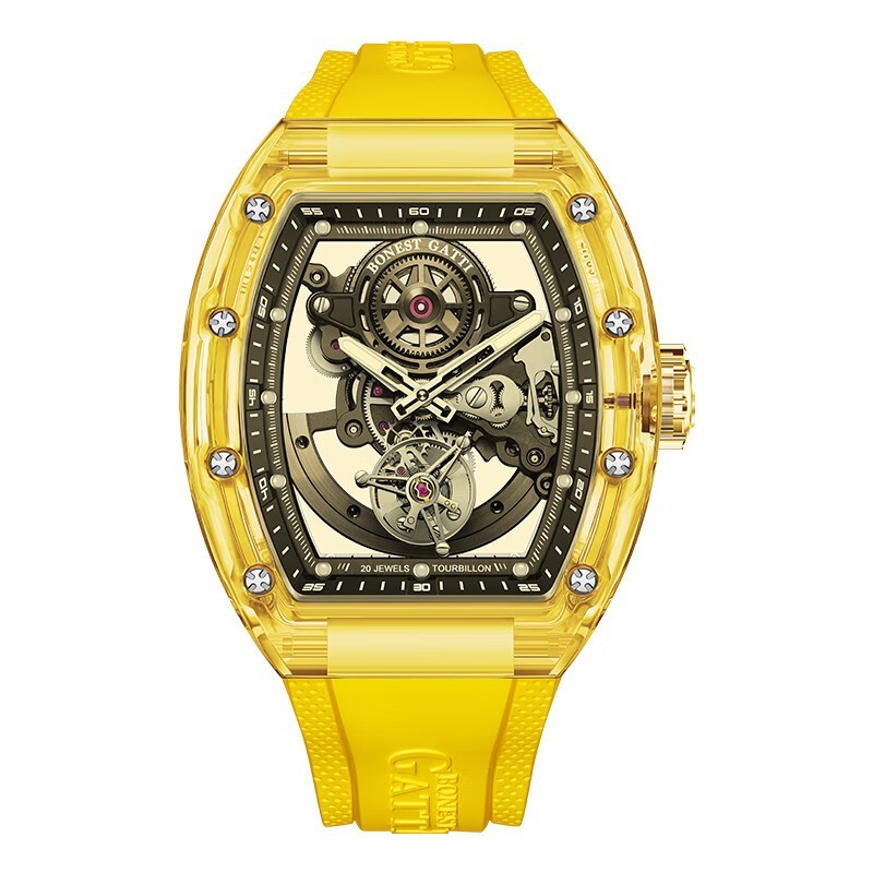 BONEST GATTI Men Tourbillon Watch Tonneau Automatic Mechanical Acrylic Case