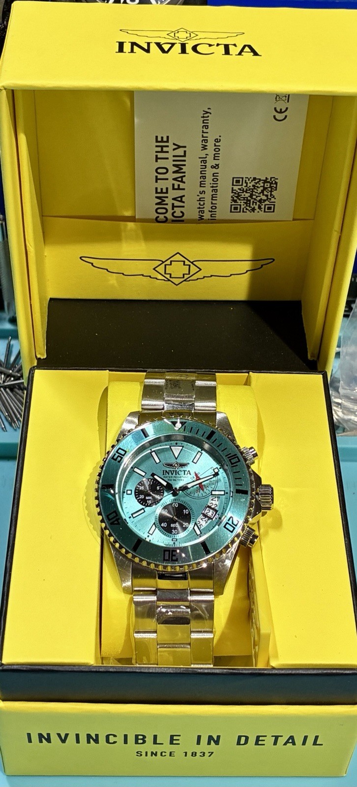 INVICTA PRO DIVER 44MM CHRONOGRAPH DATE TURQUOISE SUNBURST MULTIDIAL WATCH NEW!