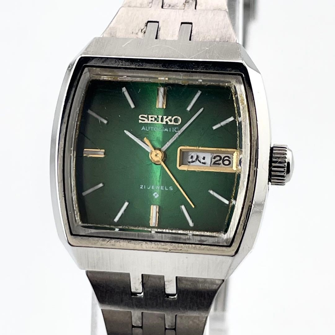 Working Automatic Seiko square wristwatch women’s vintage green dial
